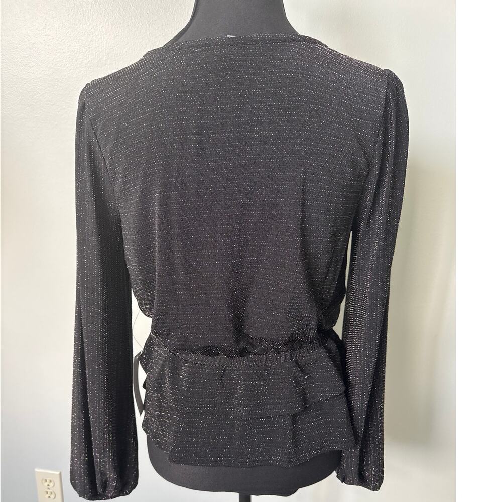ModCloth Layered in Luminosity Black Metallic V Neck Peplum Stretch Top Sz S NWT - Picture 3 of 6